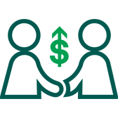 Line art of two cartoon people shaking on a deal